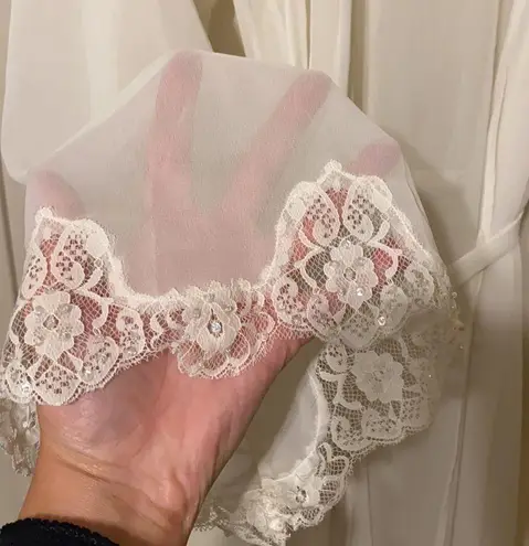 Valerie Stevens NWOT vintage Y2K cream long sheer beaded bridal robe, size large