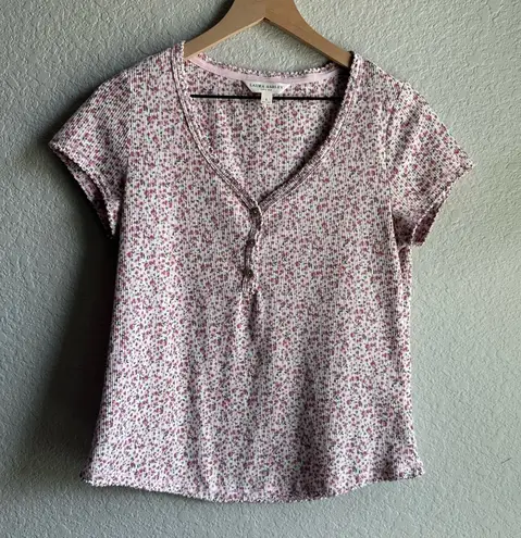 Laura Ashley 💗 Pink Floral V-neck Button Short Sleeve Top