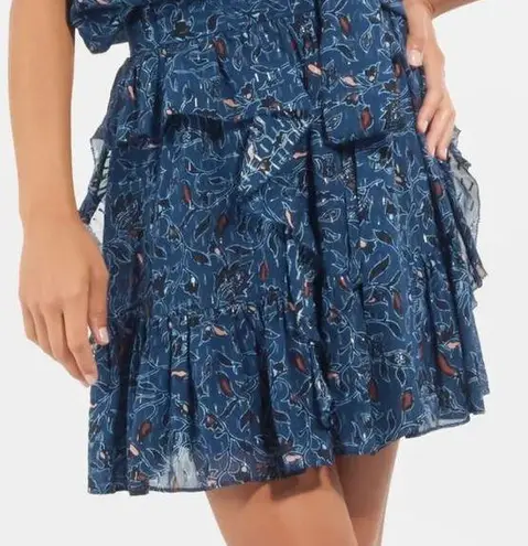 Ulla Johnson New Navy Blue Black Patterned Ruffle Mini Skirt