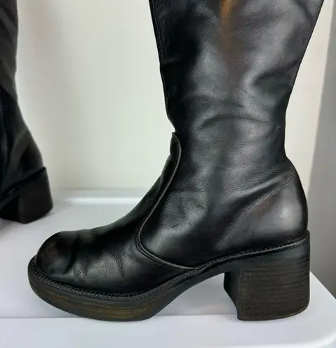 Vtg Y2K Harley Davidson Black Leather Tall Pavement Boots Sz 7.5 Chunky Moto