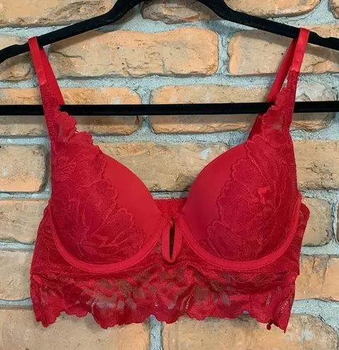 Marilyn Monroe Intimates Longline Floral Lace V-Wire Demi Bra Red - Size 34B