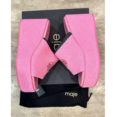 Maje NEW Platform Sandals Rose Fuschia Embroidered Logo size 40