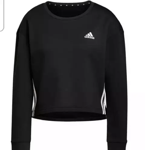 Adidas  Women's Primegreen Comfort Fleece Loose Cropped Black 3-Stripes T…