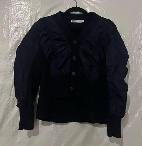 ZARA  Navy Blue Contrast Vest Cardigan Jacket Size XS