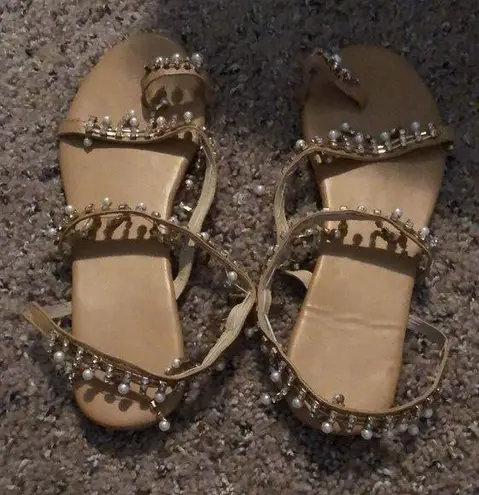 Gold & Pearl Beaded Sandals Size 9