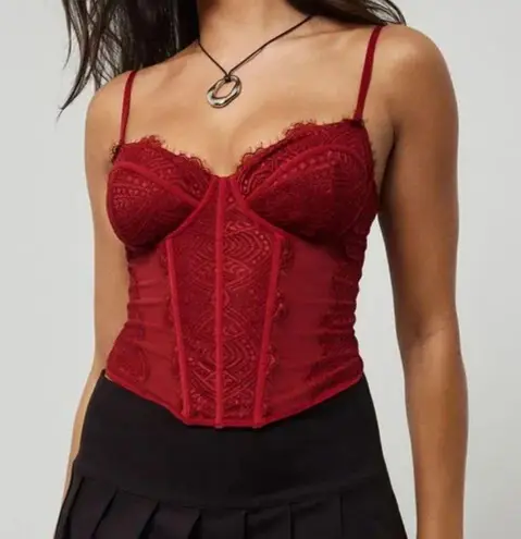 Garage Chrishell Lace Mesh Bustier Red NWT