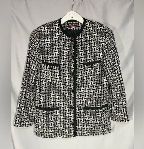 Jos. A. Bank Vintage Clothiers Houndstooth Black White Wool Acrylic Jacket Sz 12