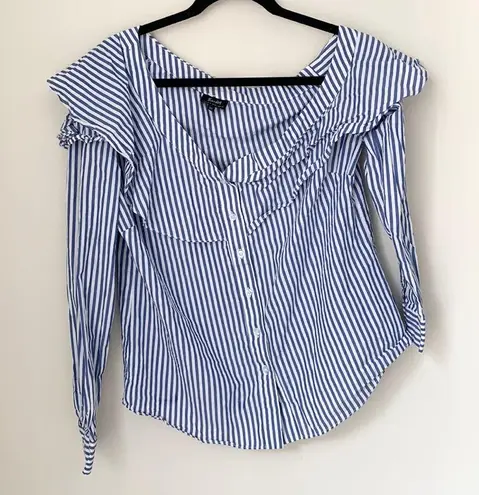 Bardot  Striped Asymmetric Striped Button Down Shirt