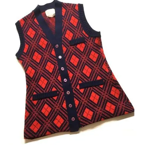 Vintage Tarri Argyle Red/Navy Blue Button