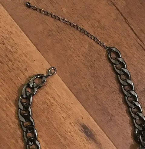 Black flat braid rhinestone jewel necklace