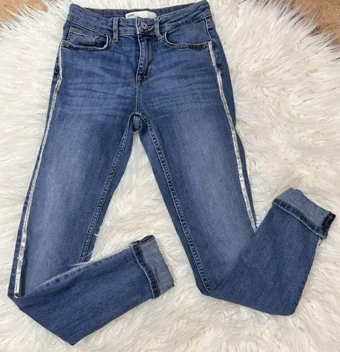 ZARA   Z1975 Metallic Side Stripe Cuffed Denim Jeans