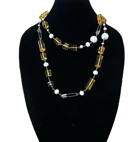 Henri Bendel Vintage lucite, crystal and safety pin long necklace