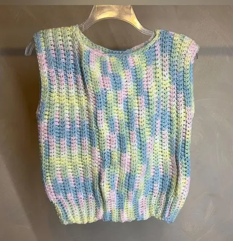 Handmade Women’s Pastel Multicolor Knit Pullover Sleeveless Sweater Vest|Size:S