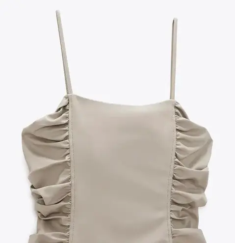 ZARA NWT  Faux Leather Draped Bodycon Dress Stone