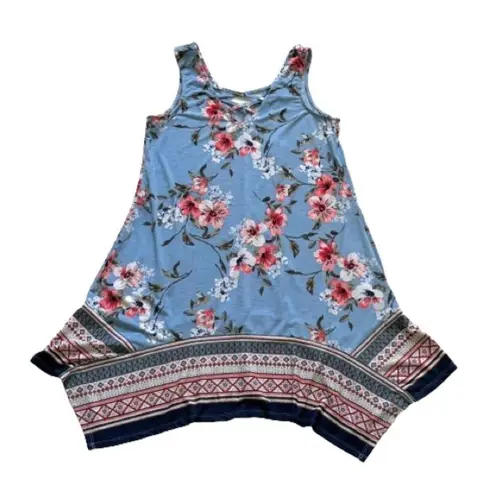 Three Pink Hearts Blue Floral Sleeveless Handkerchief Tunic Top Dress XS NEW