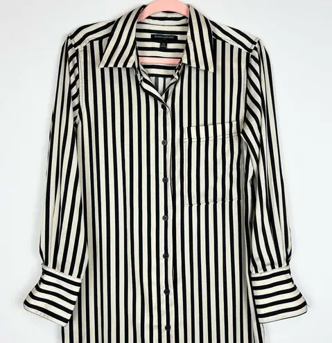 Banana Republic  Factory Cream Black Striped Satin Long Sleeve Maxi Shirt Dress