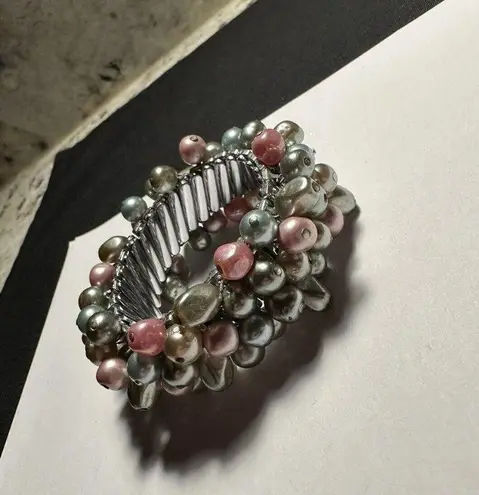 Cha Cha Faux Pearl Beaded Multicolor Easter Colors Extension Bracelet 5 1/2 Inch