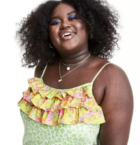 Rixo For Target Slip Dress 4X Sleeveless Ruffle Leopard Print Green White NWT