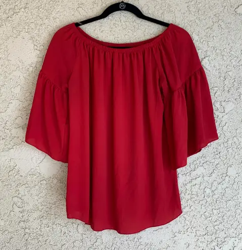 Tyche Red Off the Shoulder Flowy Sleeve Top