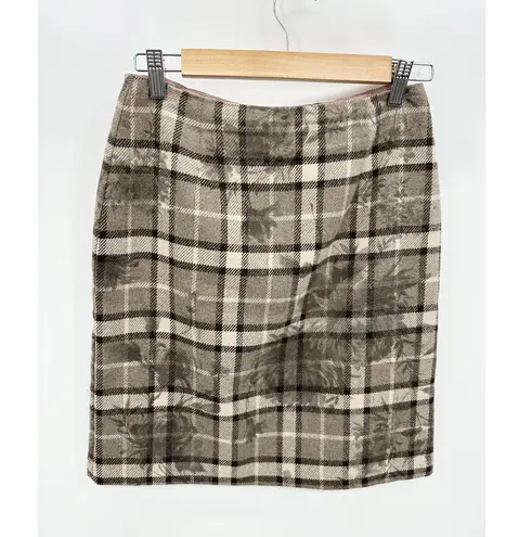 Tailor B Moss Brown Tan Printed Wool Blend Vented Mini Skirt Women's Size 2