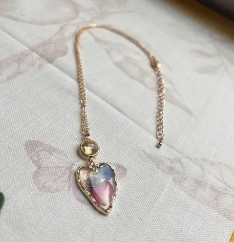 Floral Flower Petals Colorful Summer Abstract Resin Heart Fun Necklace Pink