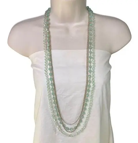 Layer Jade Colored Bead Necklace Layered Chain Costume Jewelry u Green