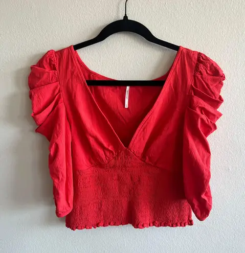 Free People Red Ruffled Blouse