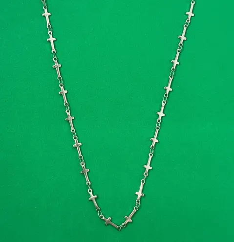 Titanium Steel Link Chain Cross Choker Necklace for Men Women Silver