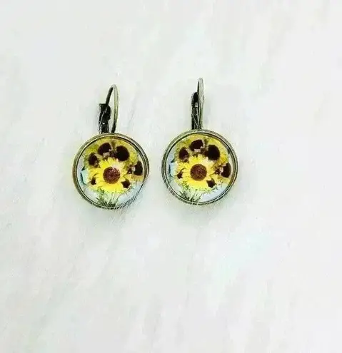 Vintage Feel Sunflower Print Earrings Yellow