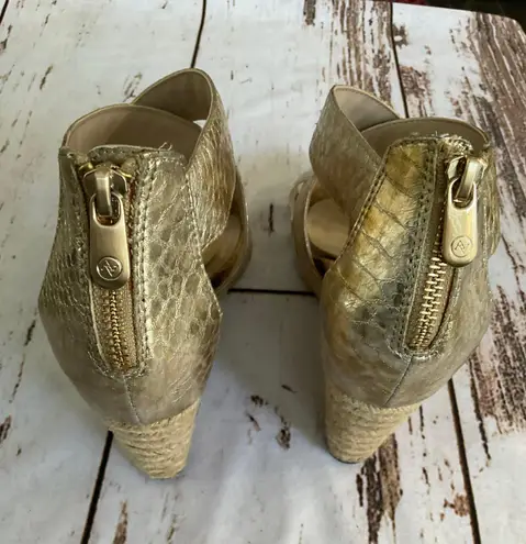 Adrienne Vittadini GOLD SNAKESKIN EMBOSSED STAPPY ESPADRILLES HEELED SANDALS