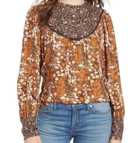 Hinge Nordstrom Boho Mixed Print Blouse Top Shirt