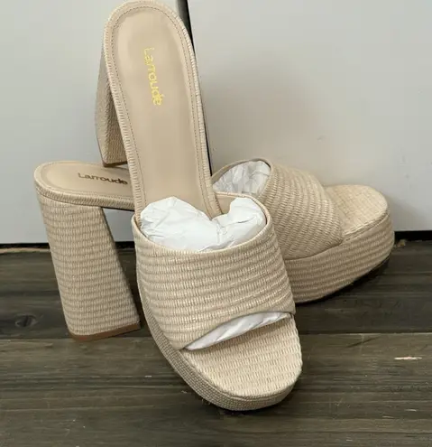 Larroude The Dolly Platform Mule In Natural Raffia SIZE 11 NEW Tan