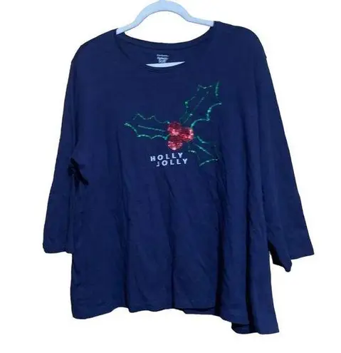 kim rogers Size 1X Multicolor Mistletoe Holly Jolly Graphic Perfectly Soft Top