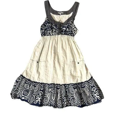 I Love H81 Cute Blue/Ivory Lined ButtonUp Women’s Dress With Pockets Medium