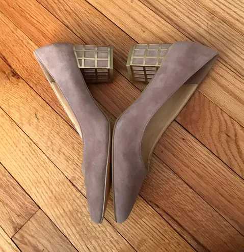 Brian Atwood Lilac Karina Suede Block Cage Pointed Pumps