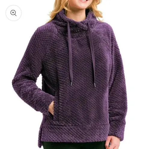Large pullover sweater texturized comfortable draw strings pouch pocket winter Purple