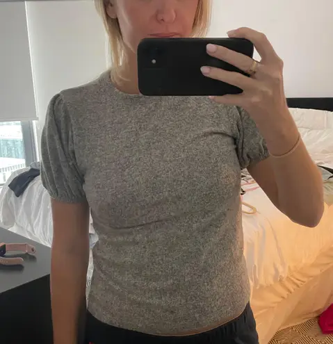 ZARA Gray Puff Sleeve Top