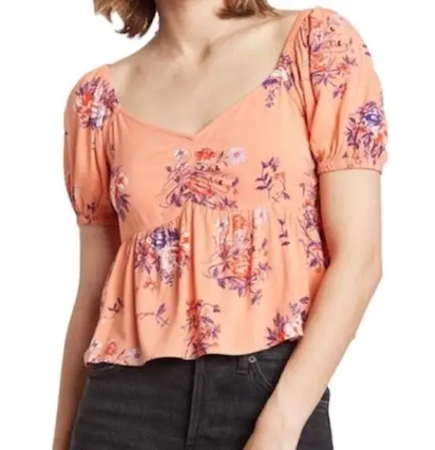 Abound NWT  Orange Floral Print Puff Sleeve Top Size Medium