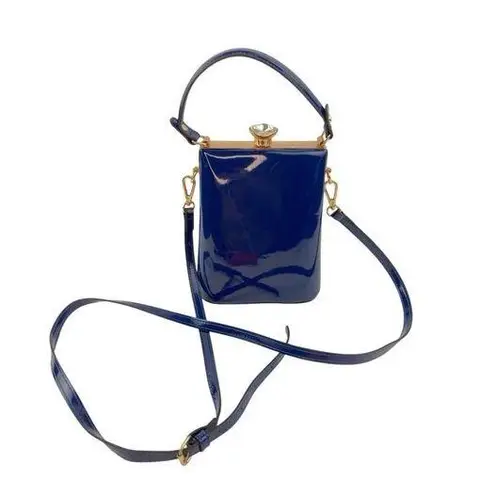 Bolsa Dama Purse Blue Patent Crossbody Rhinestone Clasp Girly Romantic Feminine