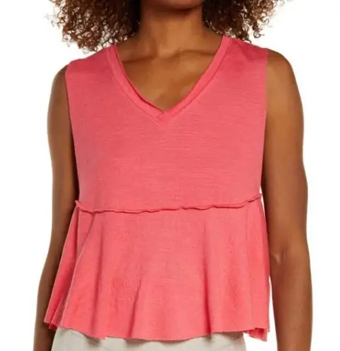 Free People NWT  Tank Top Movement Textured Knit Flowy V-Neck Bright Pink Small