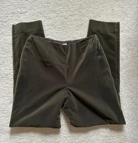 W By Worth Worth Woman’s Dark Green Velour Pants with Embroidery around the side zipper, Sz 6P