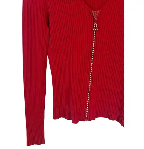 Radzoli Blouse Womens Size S Vintage Red Full Zip Ribbed Long Sleeve Sweater Top