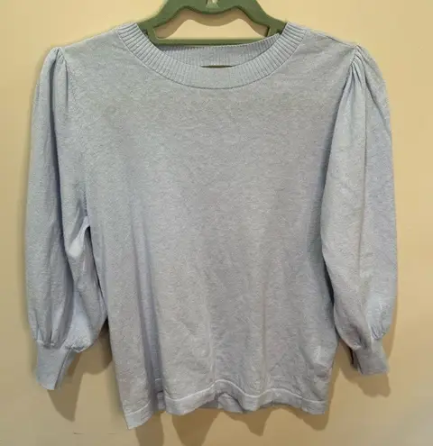 LILLA P rib trim puff sleeve sweater in light blue sz XS Blue