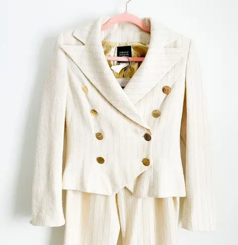 Edward Achour Paris Ivory Metallic Gold Stripe Tweed Double Breasted Suit Set