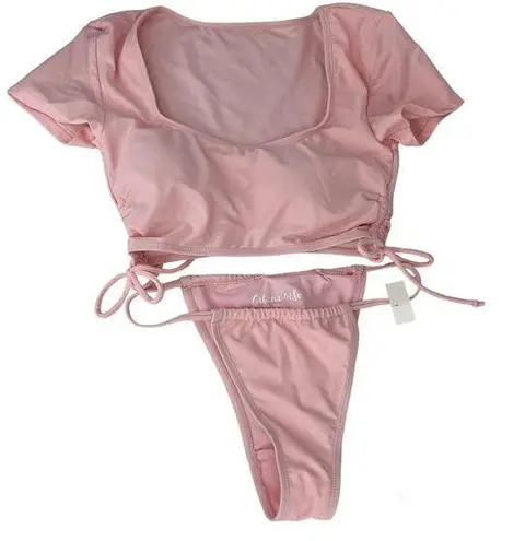 Cabana Del Sol Swimsuit Bikini Pink String Short Sleeves Small New