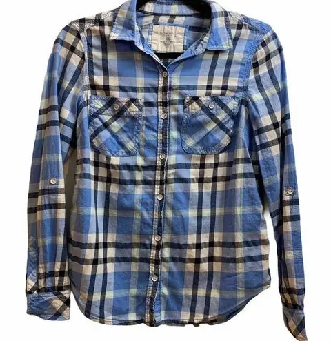 Arizona Jeans  Blue Plaid Casual Button Down Shirt