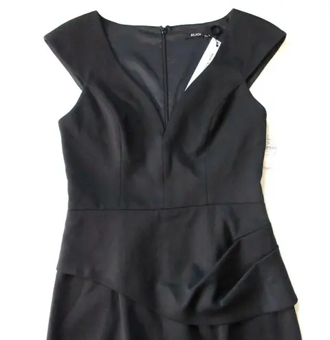 Black Halo NWT Dame in Black Peplum Side V-neck Tailored Stretch Sheath Dress 6