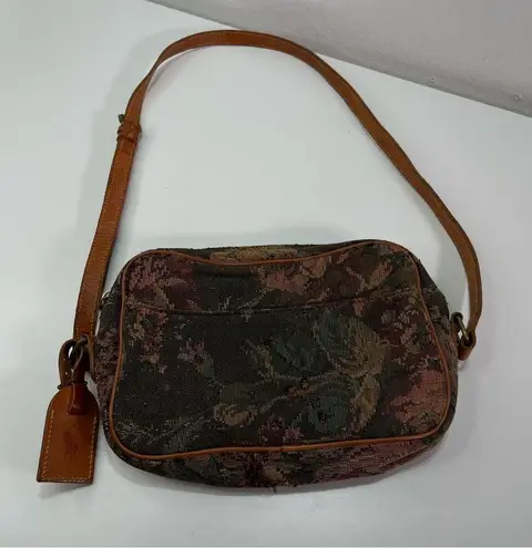 Vtg. Polo Ralph Lauren Green Tapestry Leather Shoulder Crossbody Bag Tag Charm