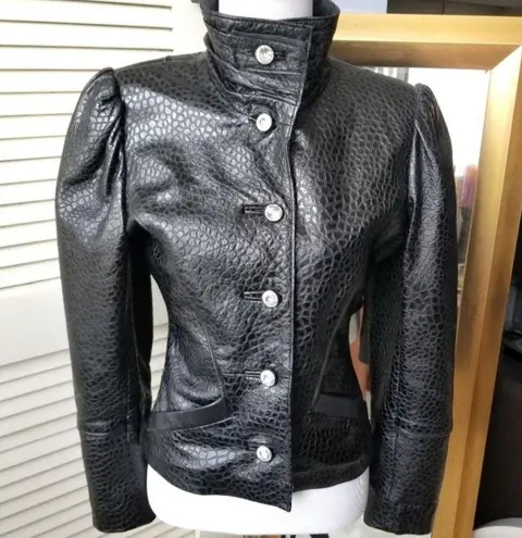 Lillie Rubin vintage rare black leather jacket with crystal like sz 4