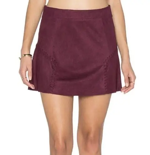 Bishop and Young  Faux Suede braids A-Line Mini Skirt LARGE Burgundy purple